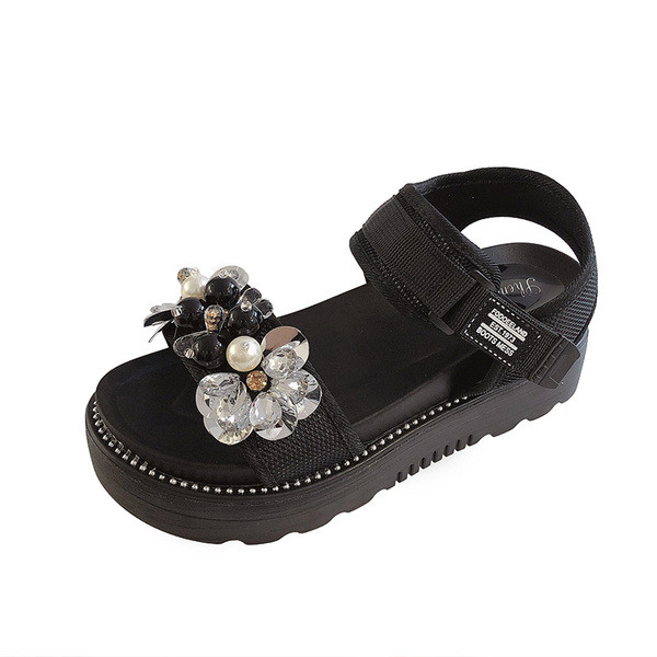 Дамски модерни сандали с равна подметка и камъни 