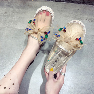 Ежедневни дамски чехли с панделка и камъни в няколко цвята