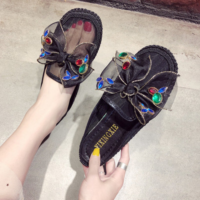 Ежедневни дамски чехли с панделка и камъни в няколко цвята