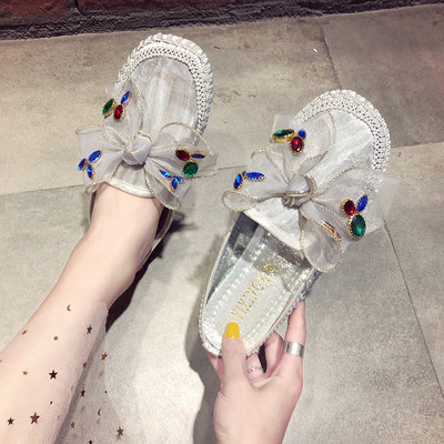 Ежедневни дамски чехли с панделка и камъни в няколко цвята