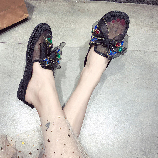 Ежедневни дамски чехли с панделка и камъни в няколко цвята