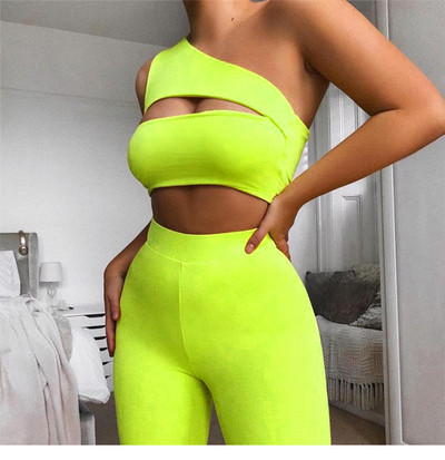 Актуален дамски комплект от две части в черен, жълт и оранжев цвят