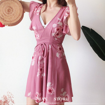 Дамска лятна рокля от шифон с V-образно деколете