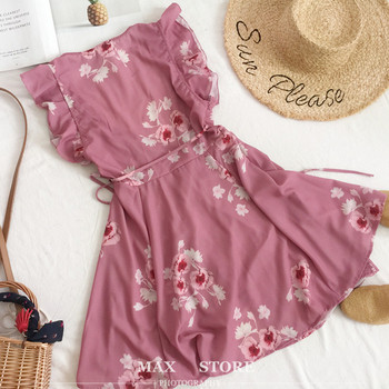 Дамска лятна рокля от шифон с V-образно деколете