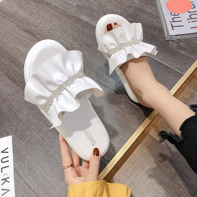 Ежедневни дамски чехли с камъни в бял,оранжев и жълт цвят