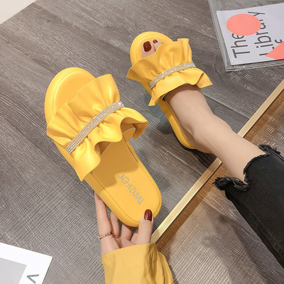 Ежедневни дамски чехли с камъни в бял,оранжев и жълт цвят