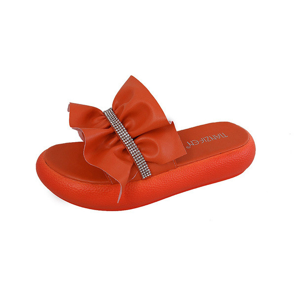 Ежедневни дамски чехли с камъни в бял,оранжев и жълт цвят