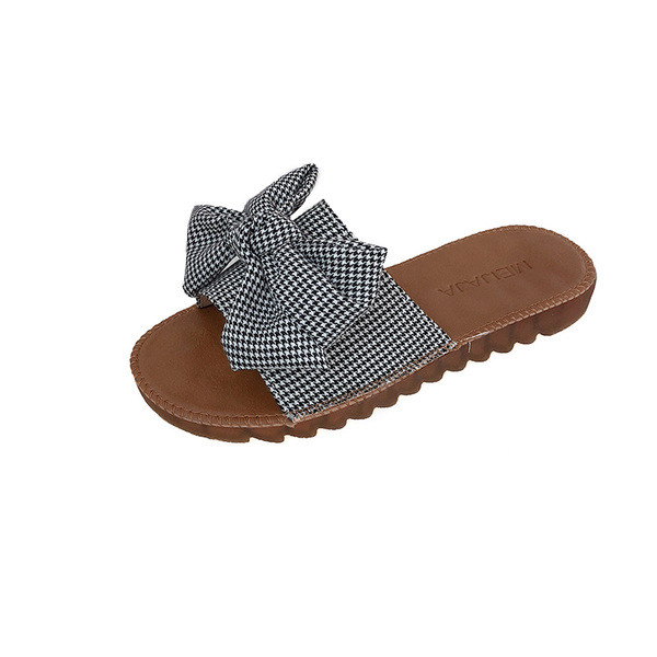 Дамски ежедневни чехли с панделка и равна подметка в два цвята