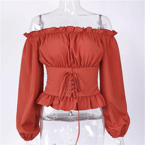 Стилна дамска риза с паднали ръкави и връзки в три цвята