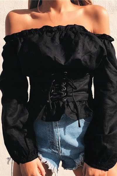 Стилна дамска риза с паднали ръкави и връзки в три цвята