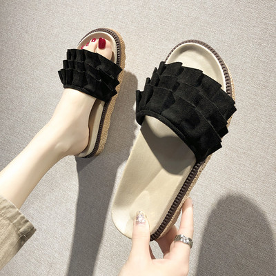 Модерни дамски чехли от еко велур в три цвята