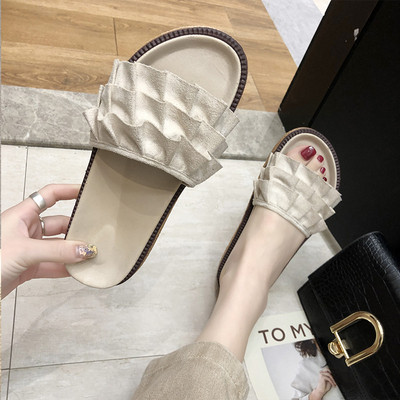 Модерни дамски чехли от еко велур в три цвята