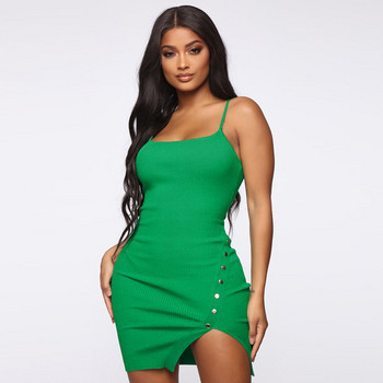 Модерна дамска рокля Slim модел с тънки презрамки в зелен и червен цвят