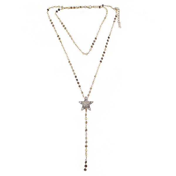 Дамско дълго колие в златист цвят с камъни