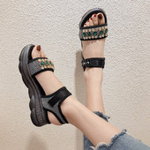 Ежедневни дамски сандали с камъни и лепенка в два цвята