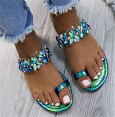 Ежедневни дамски чехли с равна подметка и цветни камъни