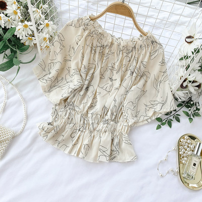 Модерна дамска блуза с къс ръкав и голи рамене в два цвята