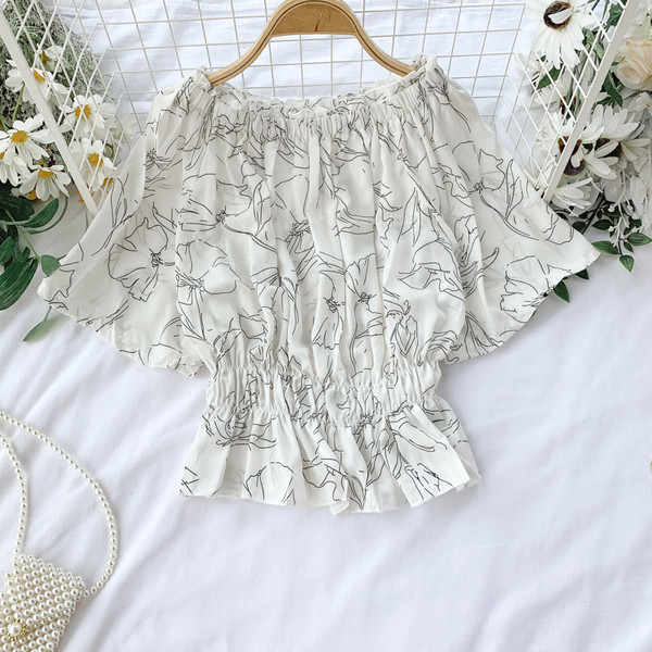 Модерна дамска блуза с къс ръкав и голи рамене в два цвята