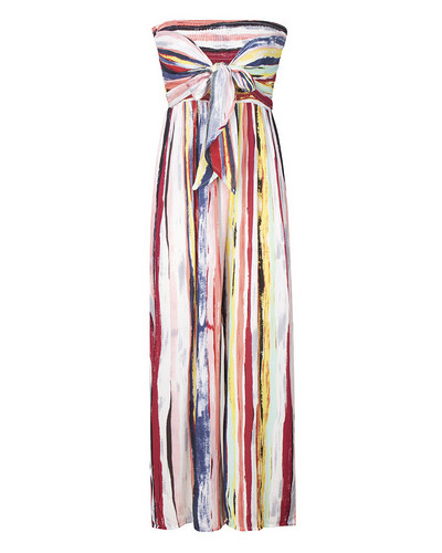 Модерен дамски гащеризон с панделка и голи рамене