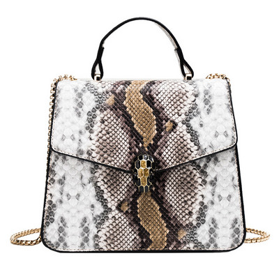Модерна дамска чанта с змийски десен в няколко цвята