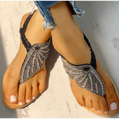 Ежедневни дамски сандали с камъни в черен и бежов цвят