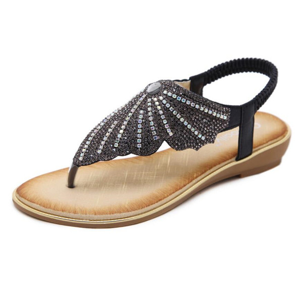 Ежедневни дамски сандали с камъни в черен и бежов цвят