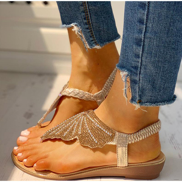 Ежедневни дамски сандали с камъни в черен и бежов цвят