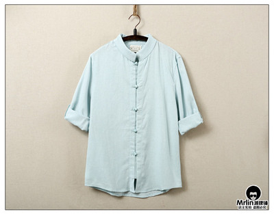 Мъжка модерна риза с копчета и 3/4 ръкав в няколко цвята