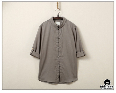 Мъжка модерна риза с копчета и 3/4 ръкав в няколко цвята