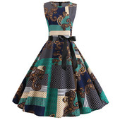 Стилна дамска цветна рокля с О-образно деколте