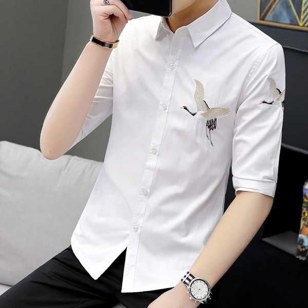 Мъжка модерна риза в два цвята с бродерия