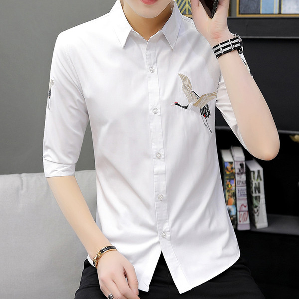 Мъжка модерна риза в два цвята с бродерия