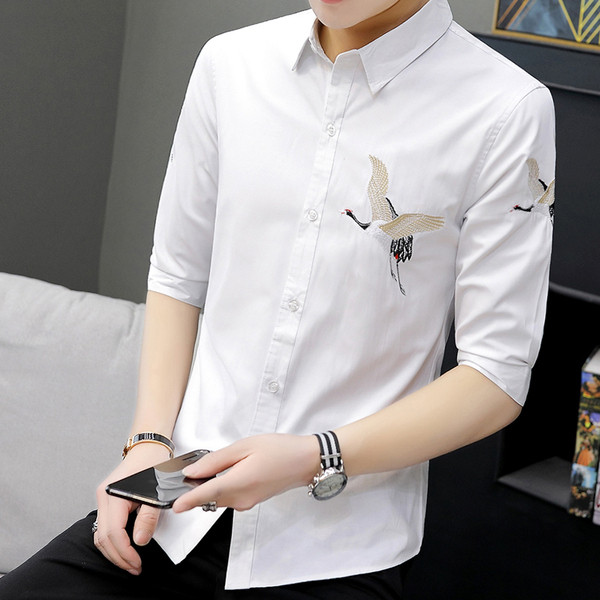 Мъжка модерна риза в два цвята с бродерия