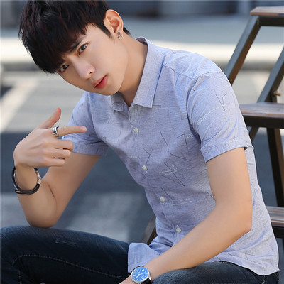 Стилна мъжка риза с къс ръкав и копчета-три цвята