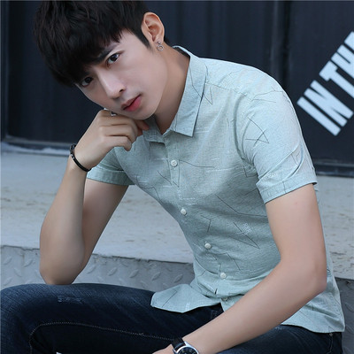 Стилна мъжка риза с къс ръкав и копчета-три цвята