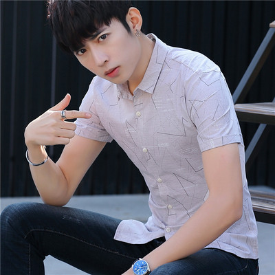 Стилна мъжка риза с къс ръкав и копчета-три цвята