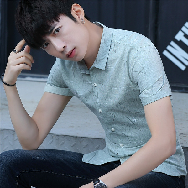 Стилна мъжка риза с къс ръкав и копчета-три цвята