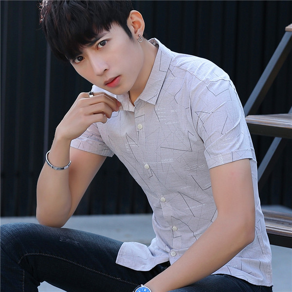 Стилна мъжка риза с къс ръкав и копчета-три цвята