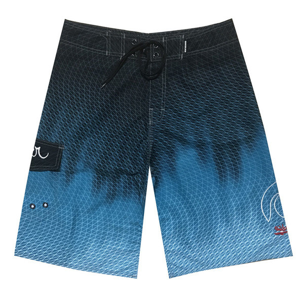 Модерни мъжки бански с връзки и щампа в син цвят