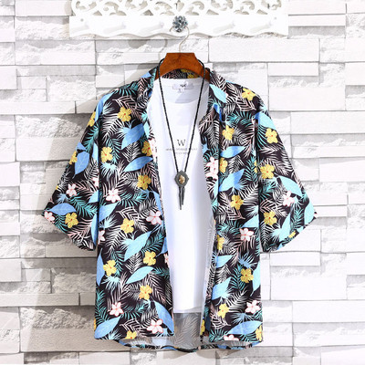 Модерна мъжка риза в два цвята с флорални мотиви