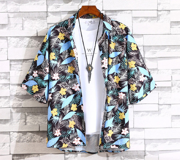 Модерна мъжка риза в два цвята с флорални мотиви