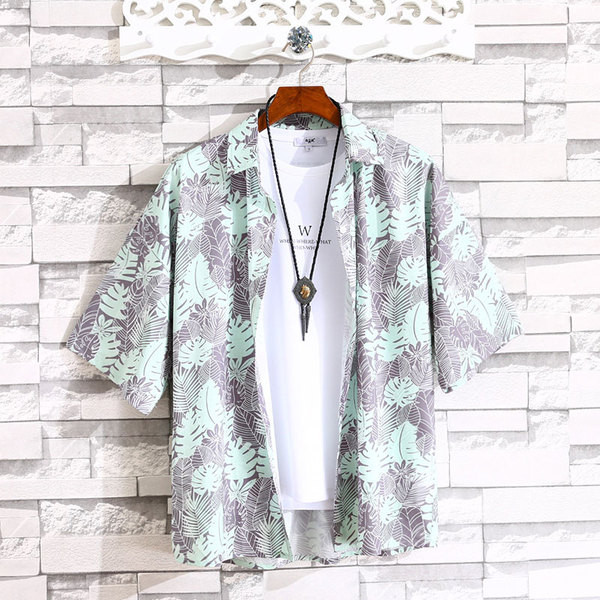 Модерна мъжка риза в два цвята с флорални мотиви