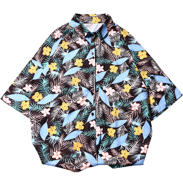 Модерна мъжка риза в два цвята с флорални мотиви