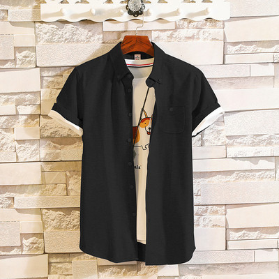 Cămașă de bărbați actuală în cinci culori cu buzunar și nasturi