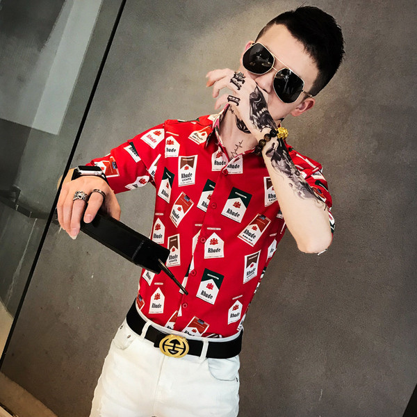 Мъжка риза с апликация с класическа яка и 3/4 ръкав в бял и черен цвят