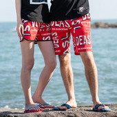 Модерни мъжки бански тип шорти с ластик и връзки в червен цвят