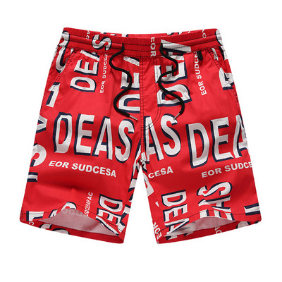 Модерни мъжки бански тип шорти с ластик и връзки в червен цвят