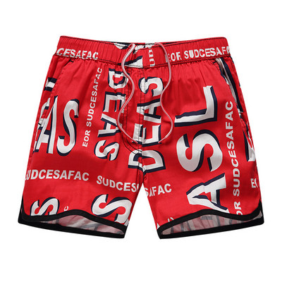 Модерни мъжки бански тип шорти с ластик и връзки в червен цвят