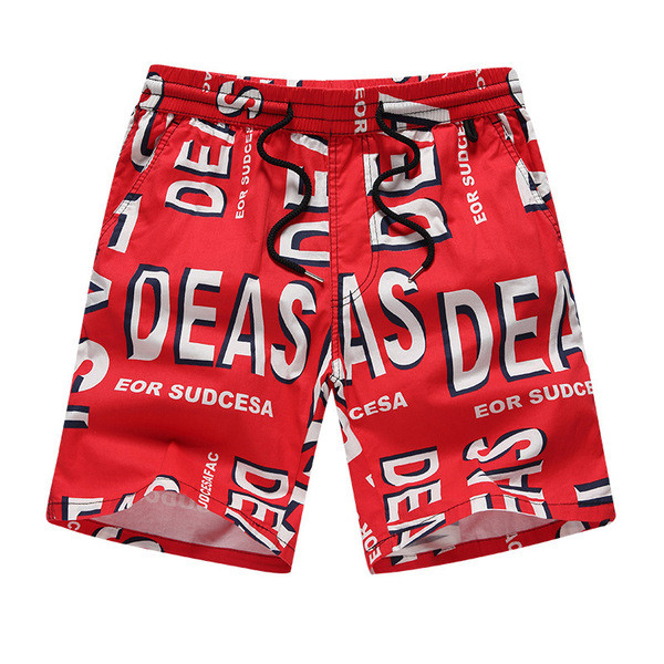 Модерни мъжки бански тип шорти с ластик и връзки в червен цвят 