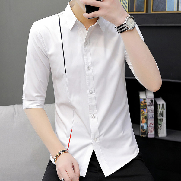 Camasa masculina actuala in trei culori cu maneci 3/4 si nasturi